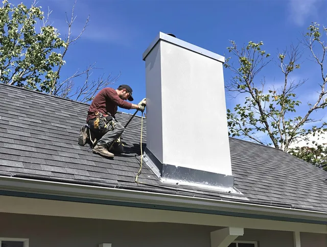 Jurupa Valley Chimney Sweep team member finishing chimney construction in Jurupa Valley, CA