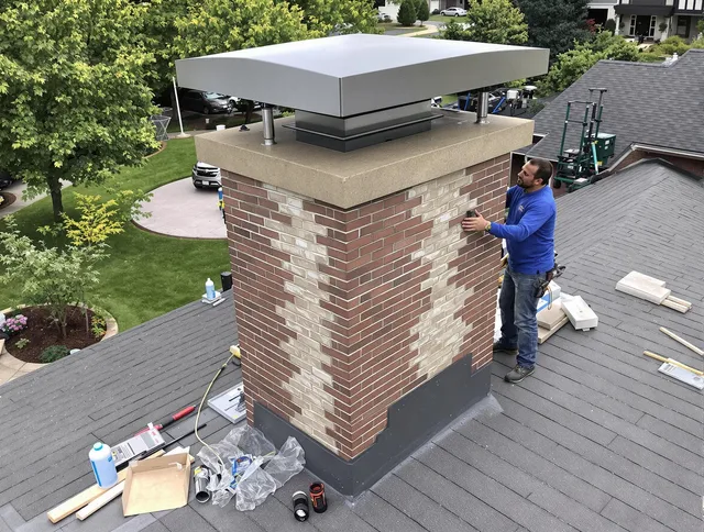 Jurupa Valley Chimney Sweep team working on a custom chimney remodel in Jurupa Valley, CA