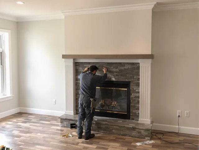 Jurupa Valley Chimney Sweep finishing a custom fireplace install in Jurupa Valley, CA